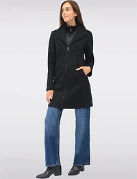 Vegan Zip-Front Coat with Quilted Bib Notch Collar & Welt Pockets by Point Zero