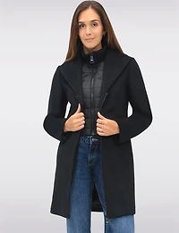 Vegan Zip-Front Coat with Quilted Bib Notch Collar & Welt Pockets by Point Zero