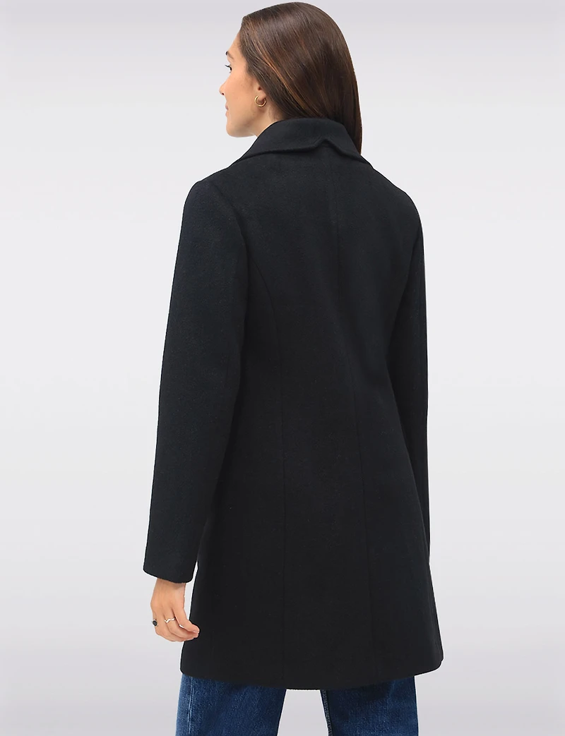 Vegan Zip-Front Coat with Quilted Bib Notch Collar & Welt Pockets by Point Zero