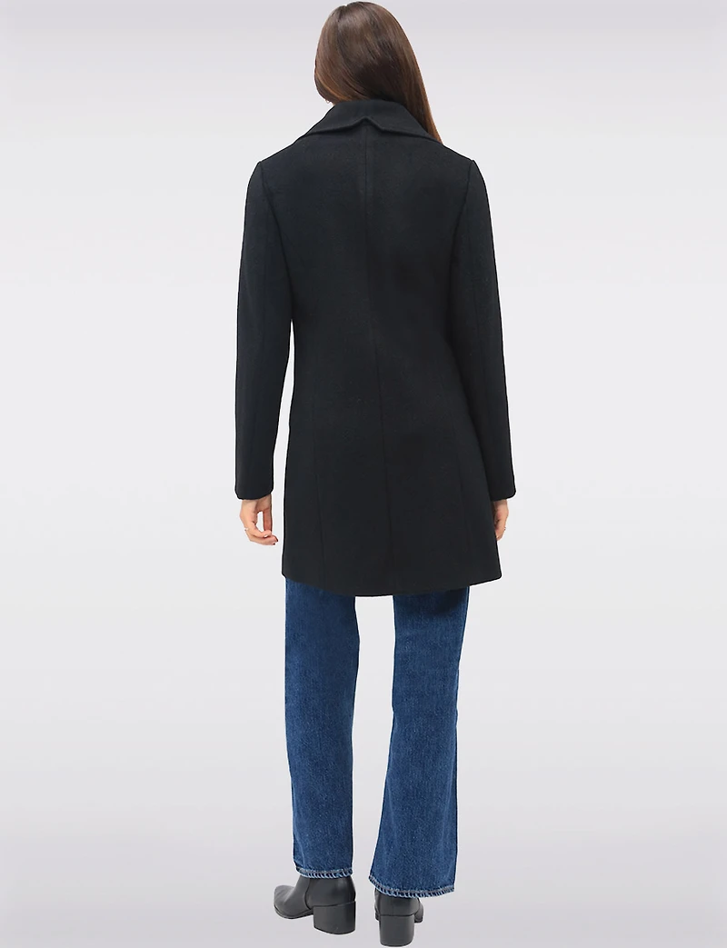 Vegan Zip-Front Coat with Quilted Bib Notch Collar & Welt Pockets by Point Zero