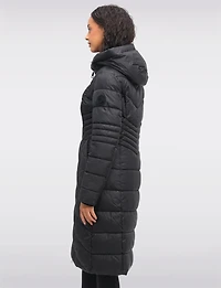 Slim Fit Vegan Long Maxi Puffer Coat with Attached Pillow Hood by Point Zero
