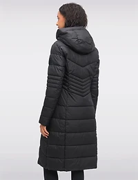 Slim Fit Vegan Long Maxi Puffer Coat with Attached Pillow Hood by Point Zero
