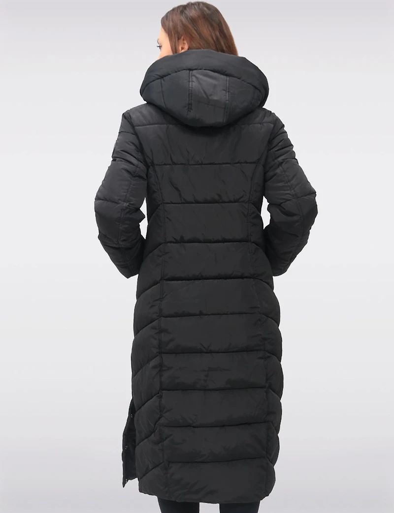 Vegan Maxi Eco-Down Hooded Puffer Coat with Inner Bib & Side Slits by Point Zero