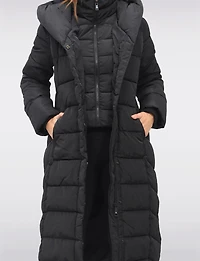 Vegan Maxi Eco-Down Hooded Puffer Coat with Inner Bib & Side Slits by Point Zero
