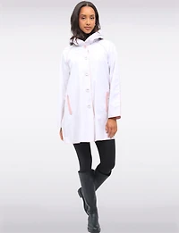 Loose Fit Reversible Pink & Grey Pleated Hood Button Front Raincoat by UBU