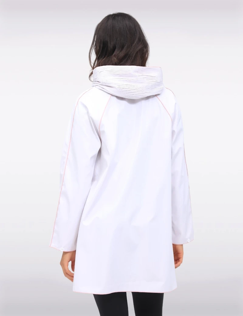 Loose Fit Reversible Pink & Grey Pleated Hood Button Front Raincoat by UBU
