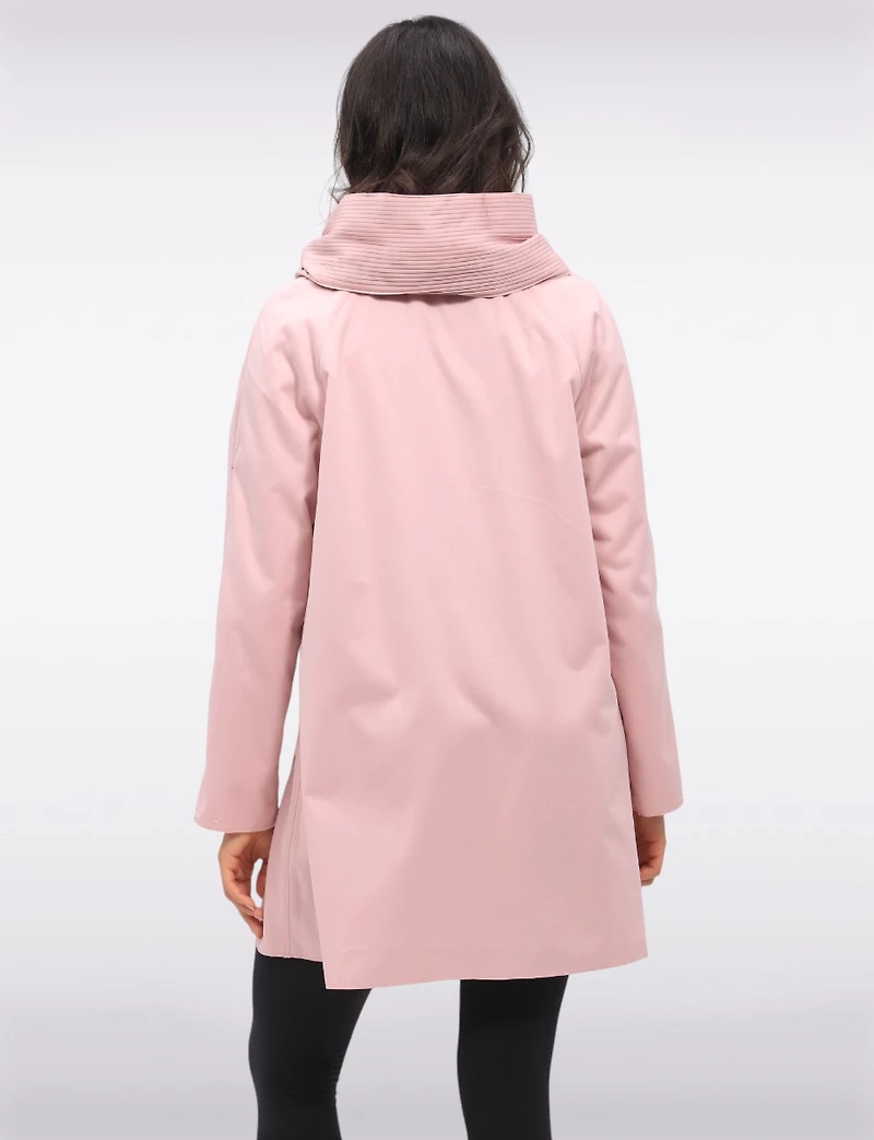Loose Fit Reversible Pink & Grey Pleated Hood Button Front Raincoat by UBU