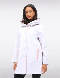 Loose Fit Reversible Pink & Grey Pleated Hood Button Front Raincoat by UBU