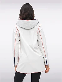 Loose Fit Reversible Beige & Navy Pleated Hood Zip Front Rain Jacket by UBU
