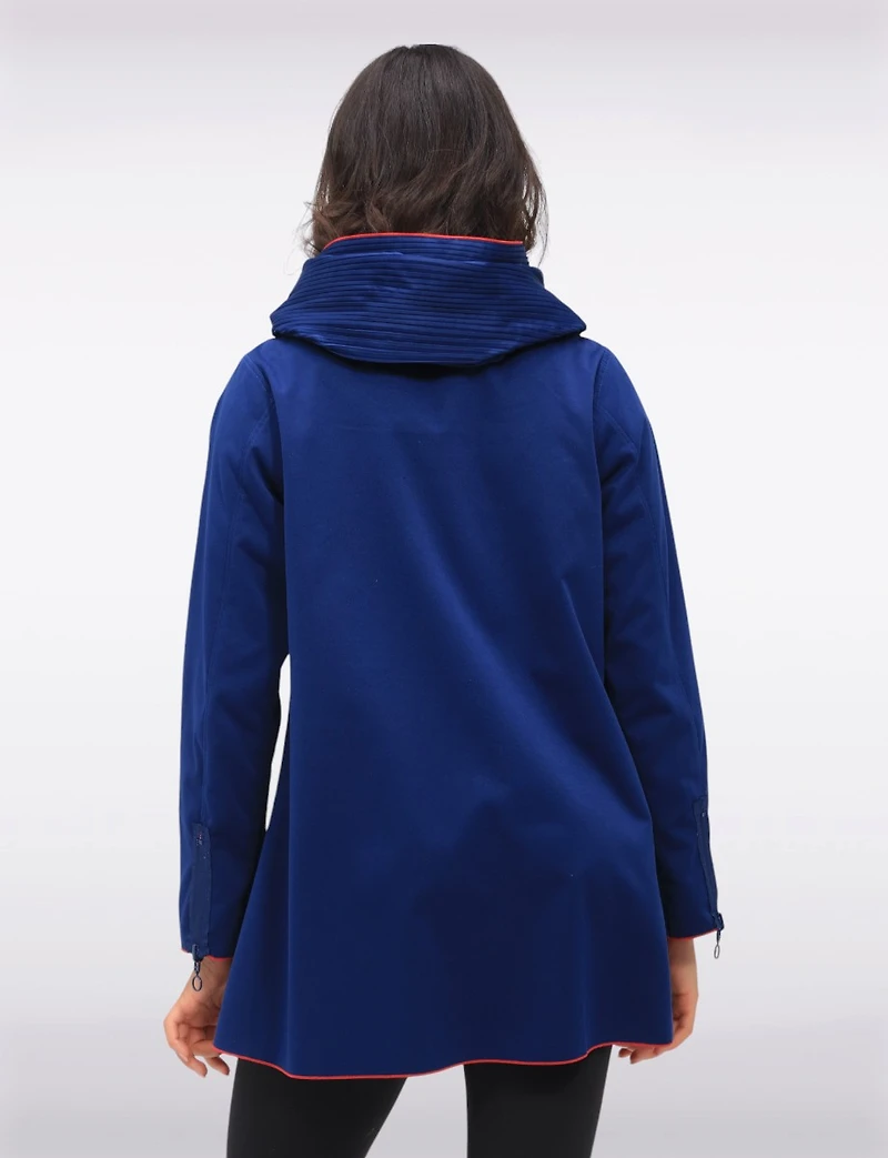 Loose Fit Reversible Beige & Navy Pleated Hood Zip Front Rain Jacket by UBU