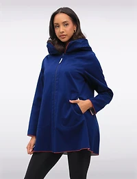 Loose Fit Reversible Beige & Navy Pleated Hood Zip Front Rain Jacket by UBU