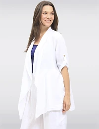 Flowy Linen-Blend Cardigan with Cascading Front & Rolled Sleeves by Froccella