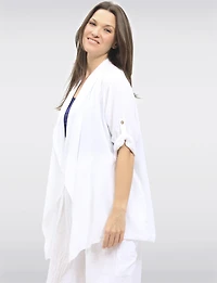Flowy Linen-Blend Cardigan with Cascading Front & Rolled Sleeves by Froccella