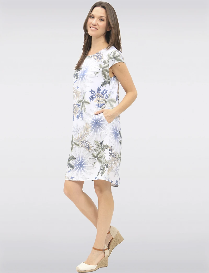 Lightweight Elegant Linen-Blend Floral Printed Midi Dress by Froccella