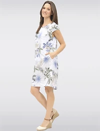 Lightweight Elegant Linen-Blend Floral Printed Midi Dress by Froccella