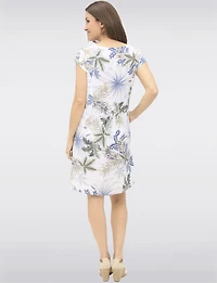 Lightweight Elegant Linen-Blend Floral Printed Midi Dress by Froccella