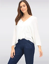 Lightweight Soft Solid V-Neck Button-Front Dolman Sleeve Top by Froccella
