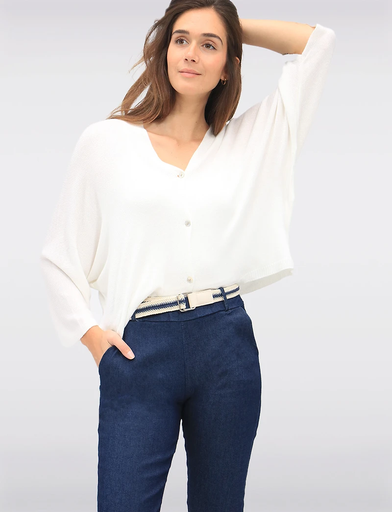 Lightweight Soft Solid V-Neck Button-Front Dolman Sleeve Top by Froccella