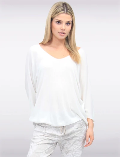 Elegant V-Neck 3/4 Dolman Sleeve Soft Knit Top by Froccella