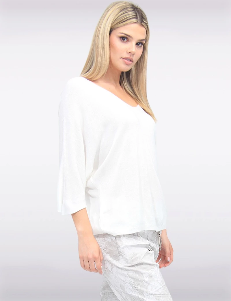 Elegant V-Neck 3/4 Dolman Sleeve Soft Knit Top by Froccella