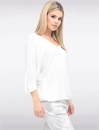 Elegant V-Neck 3/4 Dolman Sleeve Soft Knit Top by Froccella