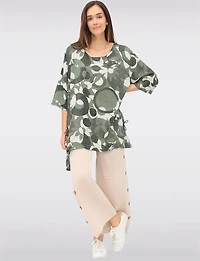 Cotton-Linen Lined Wide-Leg Pants with Button Accents and Pockets by Froccella