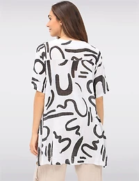 Linen Blend Abstract Print Tunic with Front Button Detail & Pockets by Froccella