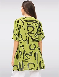 Linen Blend Abstract Print Tunic with Front Button Detail & Pockets by Froccella