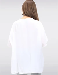 Short Sleeve Asymmetrical Ruffled Drawstring & Side Print Tunic by Froccella