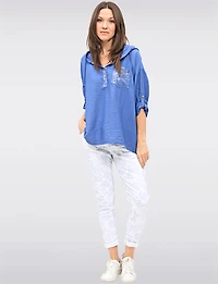 Crinkled Tropical Stretch Pants with Elastic Waist and Pockets by Froccella