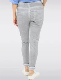 Slim Fit Crinkled Adjustable Waistband Pants with Foil Cuff Accents by Froccella