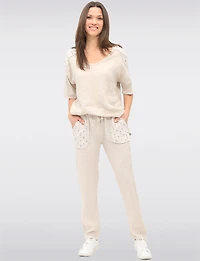 Lightweight Linen Pants with Sequin Pockets & Drawstring Waistband by Froccella