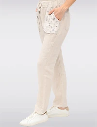 Lightweight Linen Pants with Sequin Pockets & Drawstring Waistband by Froccella