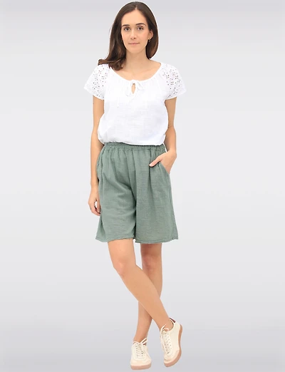 Elegant Cotton Pull-On Bermuda Shorts with Elastic Waist & Pockets by Froccella