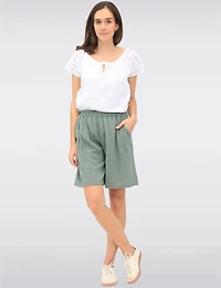 Elegant Cotton Pull-On Bermuda Shorts with Elastic Waist & Pockets by Froccella