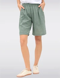 Elegant Cotton Pull-On Bermuda Shorts with Elastic Waist & Pockets by Froccella