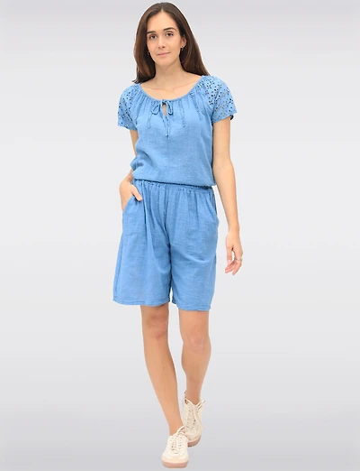 Elegant Cotton Pull-On Bermuda Shorts with Elastic Waist & Pockets by Froccella