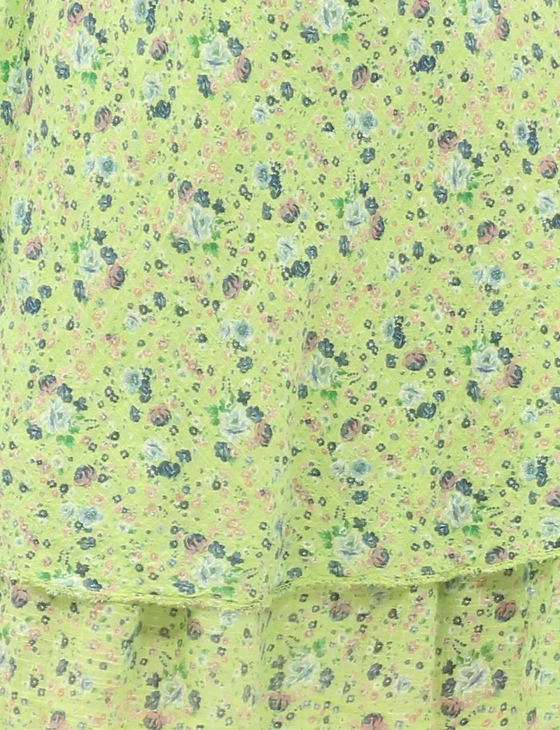 Slim Fit Two-Tiered Short Sleeve Floral Print V-neck Crinkled Dress By Froccella