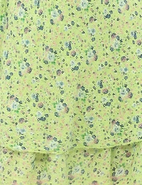 Slim Fit Two-Tiered Short Sleeve Floral Print V-neck Crinkled Dress By Froccella