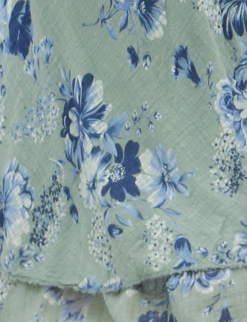 Two-Tiered Short Sleeve Elegant Floral Print V-neck Crinkled Dress By Froccella