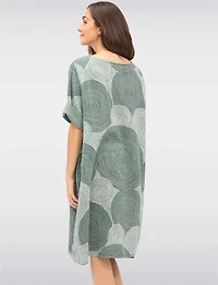 Swirl Print Front Button Detail 3/4 Sleeves & Split Neckline Dress by Froccella