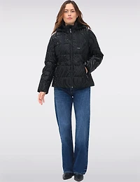 Rubber Swirl Design Jacket with Detachable Faux Fur Lined Hood by Carre Noir