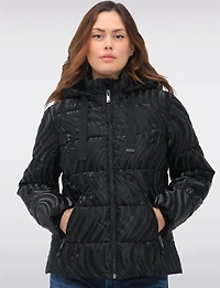 Rubber Swirl Design Jacket with Detachable Faux Fur Lined Hood by Carre Noir