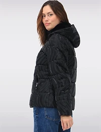 Rubber Swirl Design Jacket with Detachable Faux Fur Lined Hood by Carre Noir