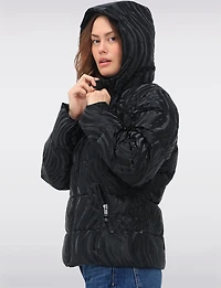 Rubber Swirl Design Jacket with Detachable Faux Fur Lined Hood by Carre Noir