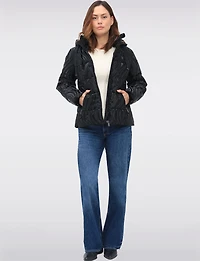 Rubber Swirl Design Jacket with Detachable Faux Fur Lined Hood by Carre Noir