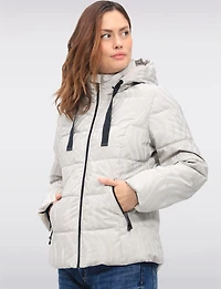 Rubber Swirl Design Jacket with Detachable Faux Fur Lined Hood by Carre Noir