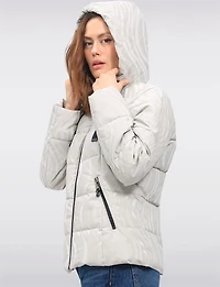 Rubber Swirl Design Jacket with Detachable Faux Fur Lined Hood by Carre Noir