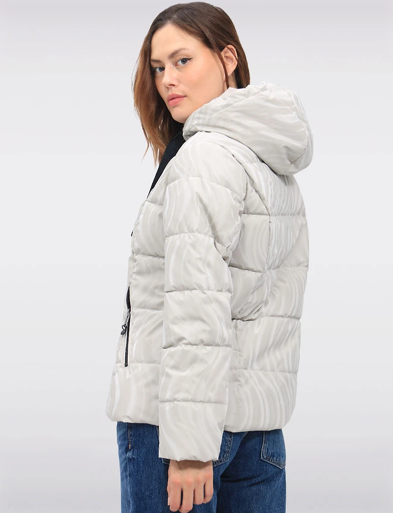 Rubber Swirl Design Jacket with Detachable Faux Fur Lined Hood by Carre Noir