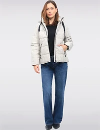 Rubber Swirl Design Jacket with Detachable Faux Fur Lined Hood by Carre Noir